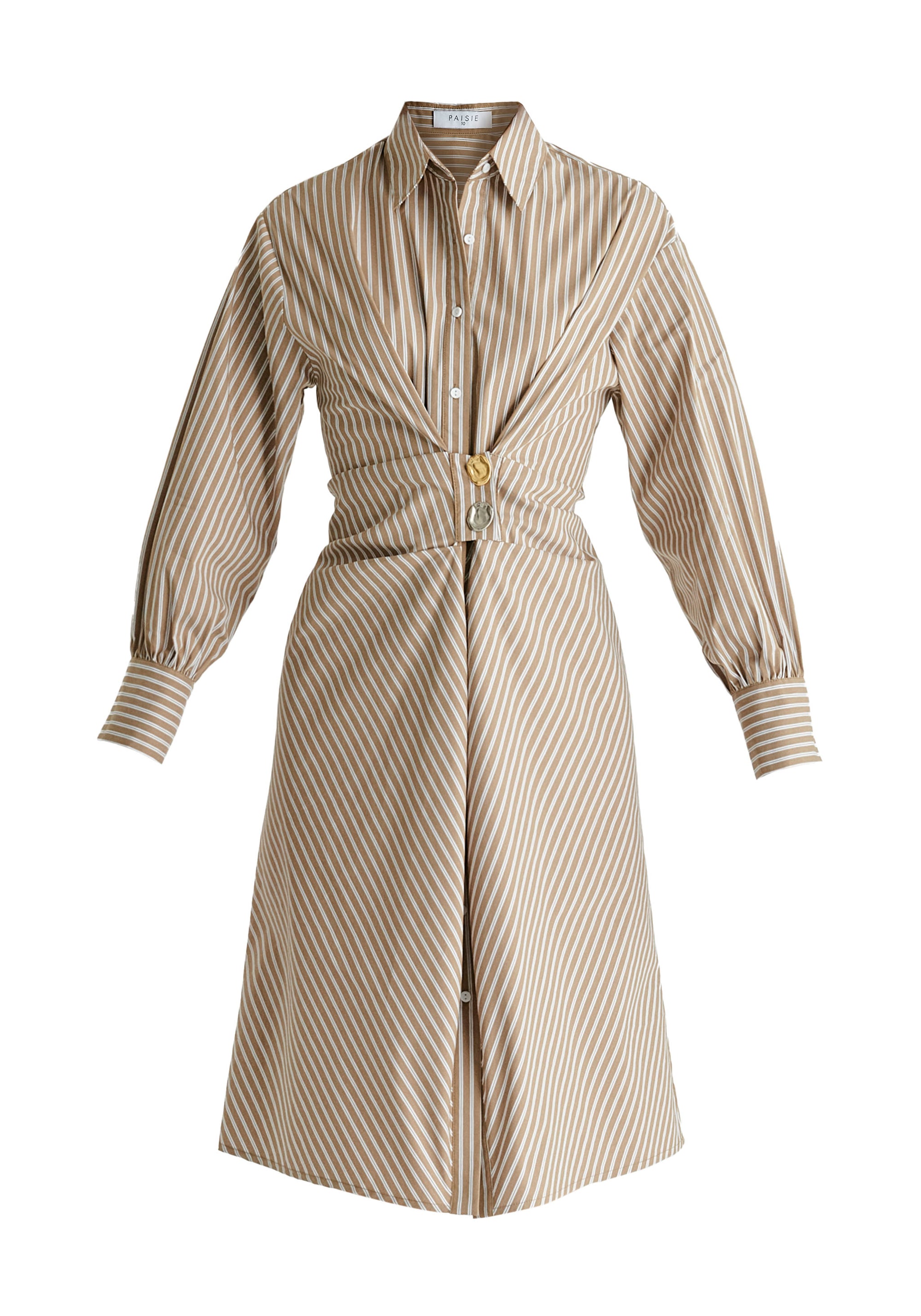 Asymmetric Striped Shirt Dress with Button Detail in Khaki Stripes Cutout
