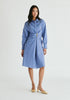 Asymmetric Striped Shirt Dress with Button Detail in Blue Stripes Front