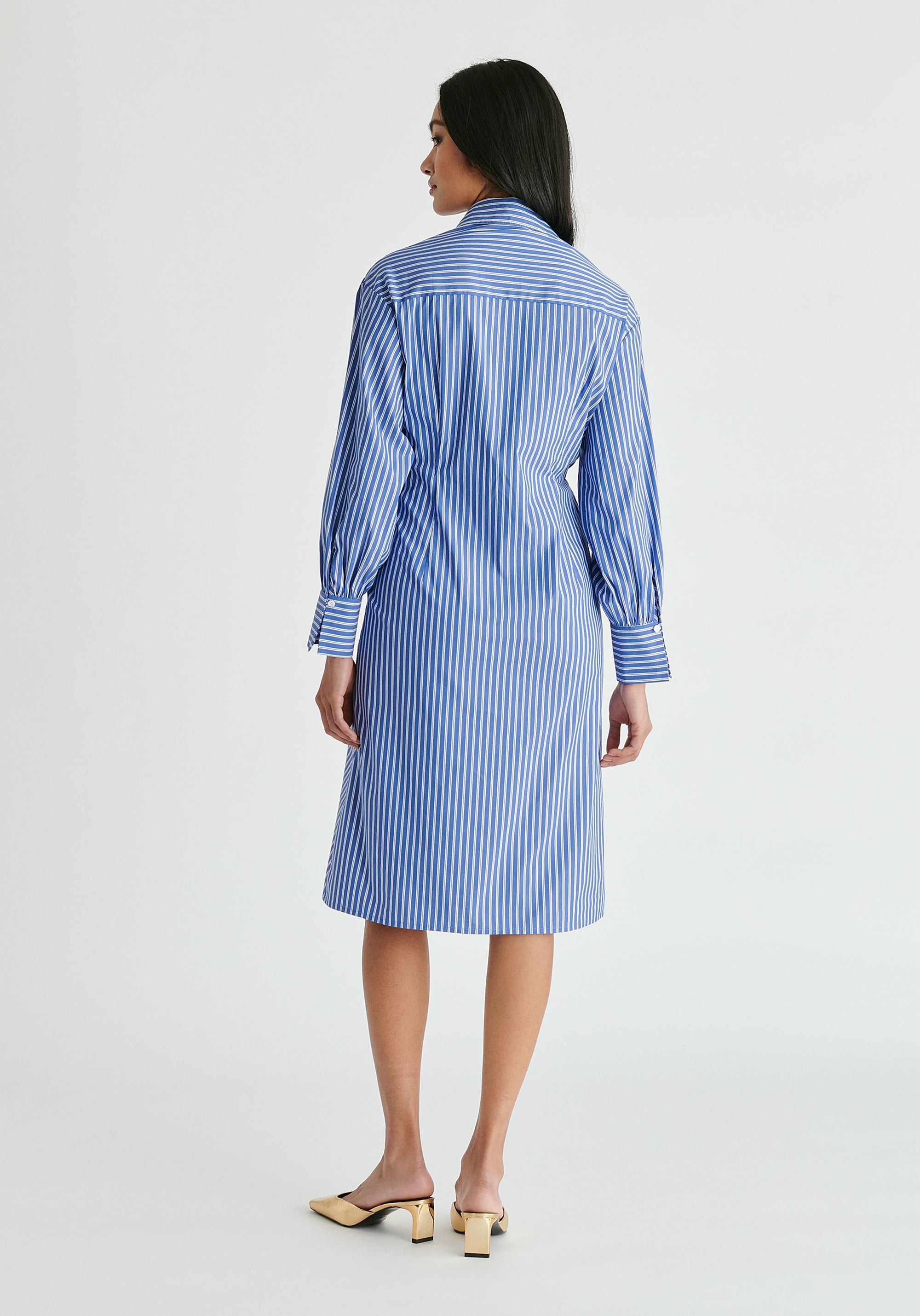 Asymmetric Striped Shirt Dress with Button Detail in Blue Stripes Back