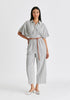 Striped Jumpsuit with Waist Pleats in White and Black