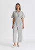 Striped Jumpsuit with Waist Pleats in White and Black Front
