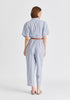 Striped Jumpsuit with Waist Pleats in White and Blue Back