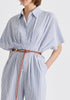 Striped Jumpsuit with Waist Pleats in White and Blue Closeup