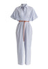Striped Jumpsuit with Waist Pleats in White and Blue Cutout