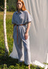 Striped Jumpsuit with Waist Pleats in White and Blue