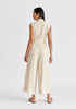 Linen Blend Jumpsuit with Stitch Details in Oatmeal Back