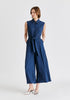 Linen Blend Jumpsuit with Stitch Details in Navy Front