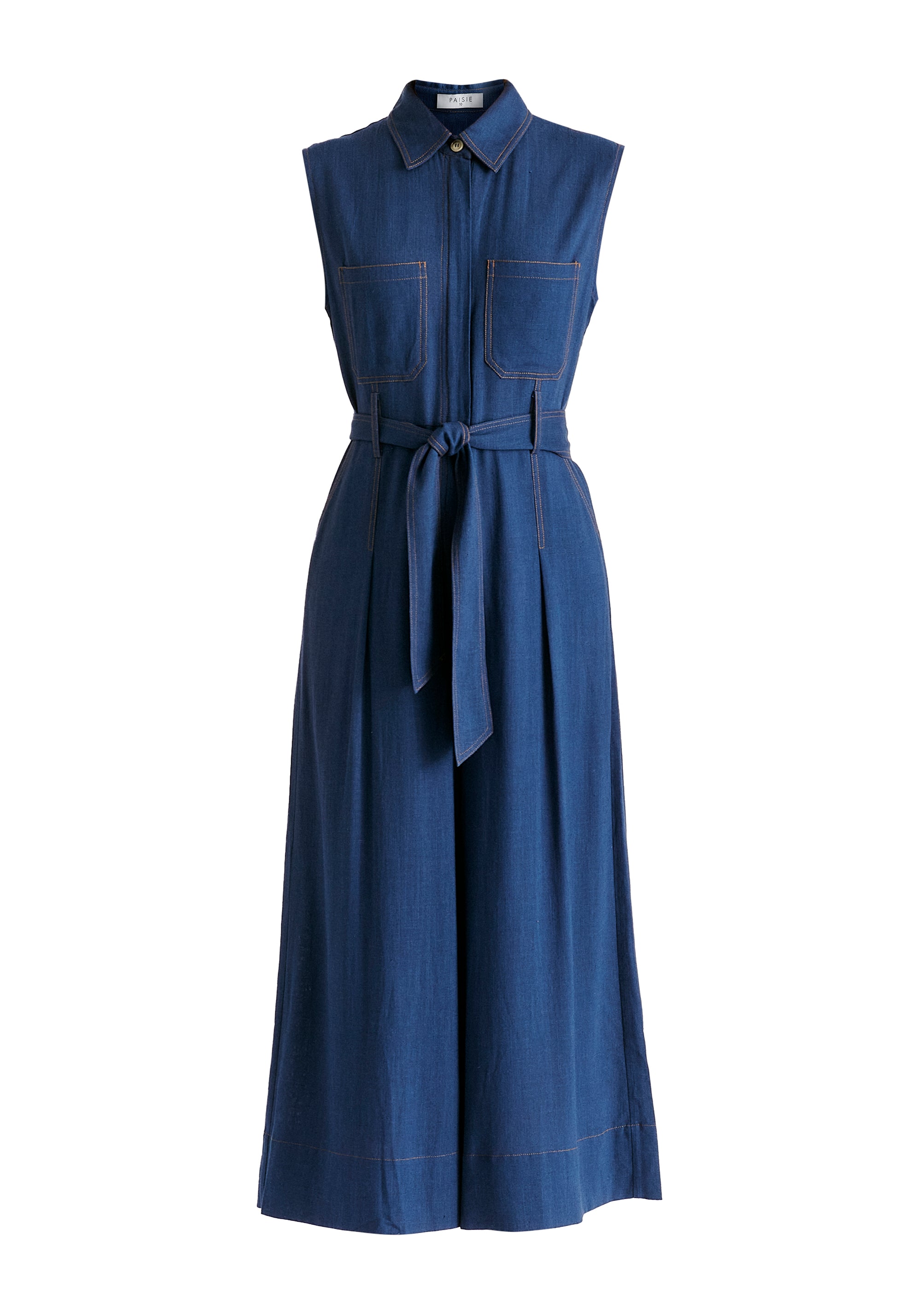 Linen Blend Jumpsuit with Stitch Details in Navy Cutout