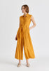 Linen Blend Jumpsuit with Stitch Details in Ochre Yellow Side