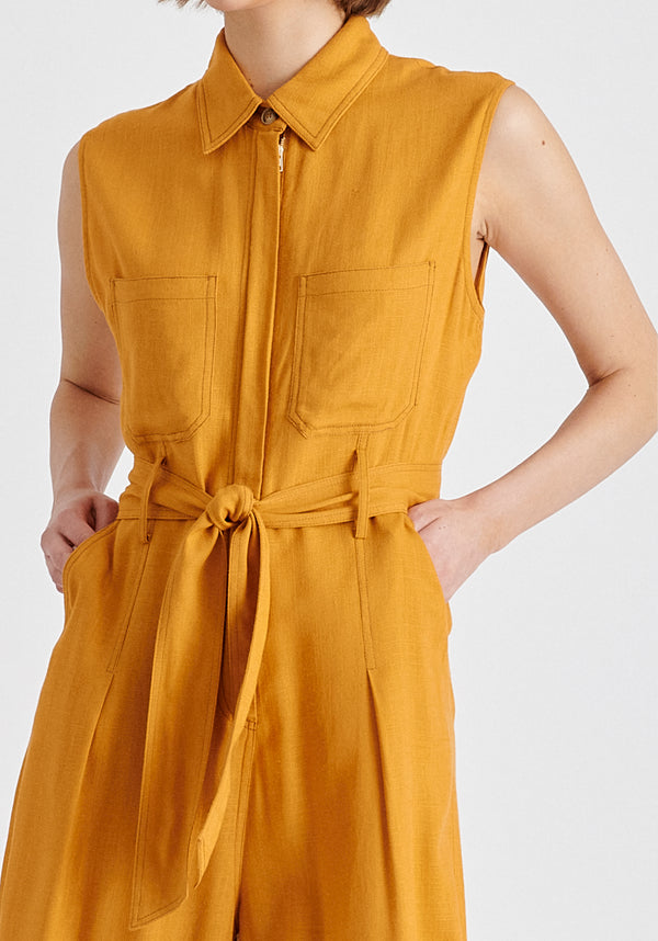 Linen Blend Jumpsuit with Stitch Details