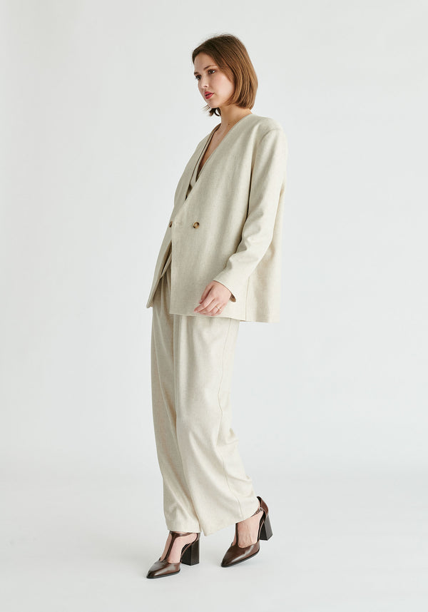 Drop Shoulder Double Breasted Blazer in Oatmeal Side
