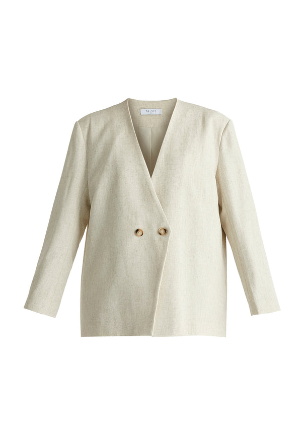 Drop Shoulder Double Breasted Blazer in Oatmeal Cutout