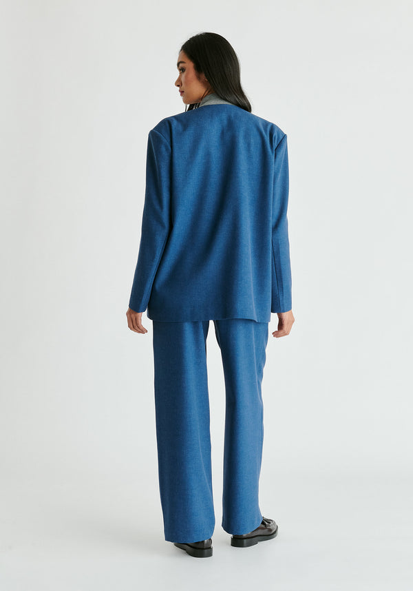 Drop Shoulder Double Breasted Blazer in Denim Blue Back