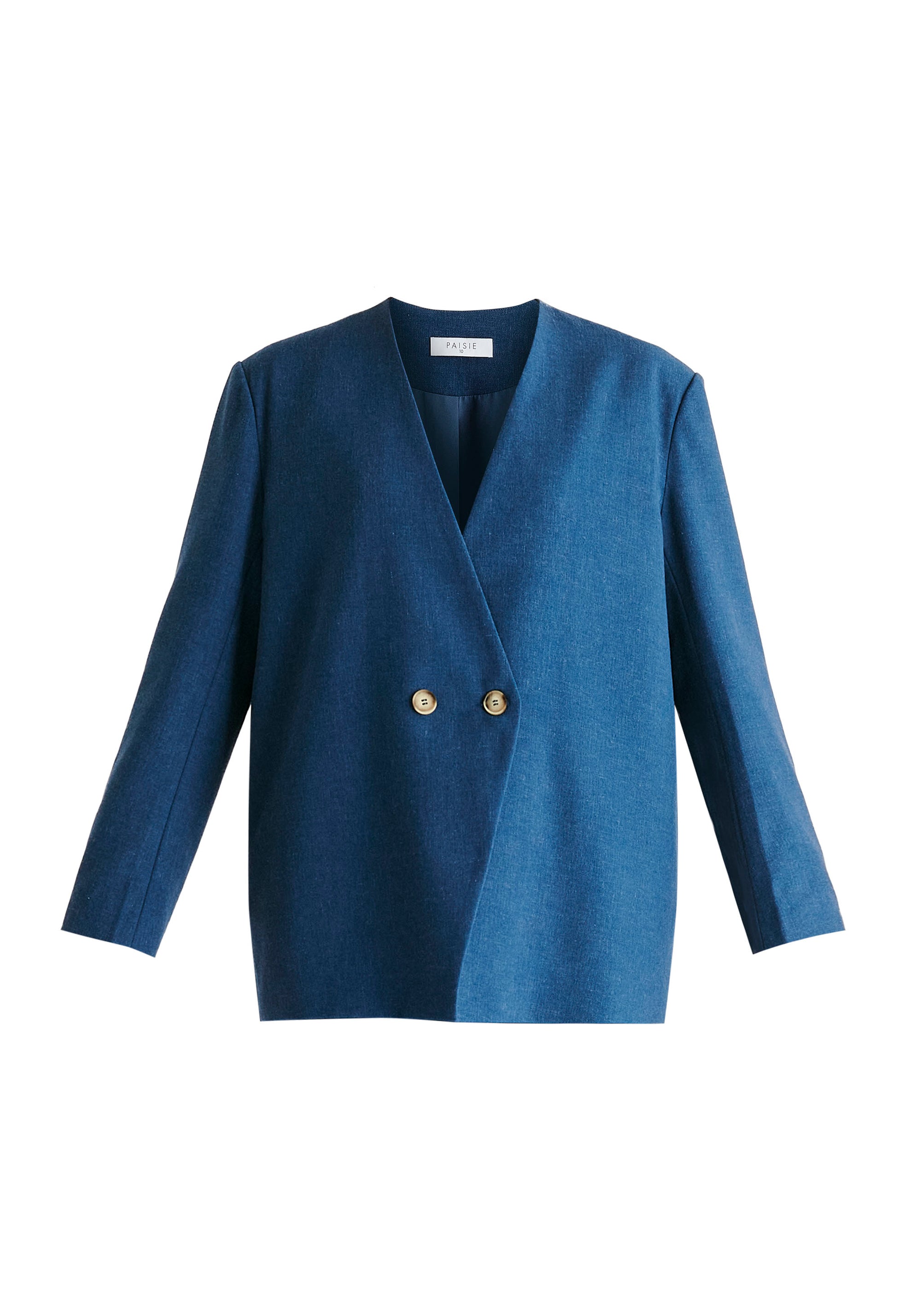 Drop Shoulder Double Breasted Blazer in Denim Blue Cutout