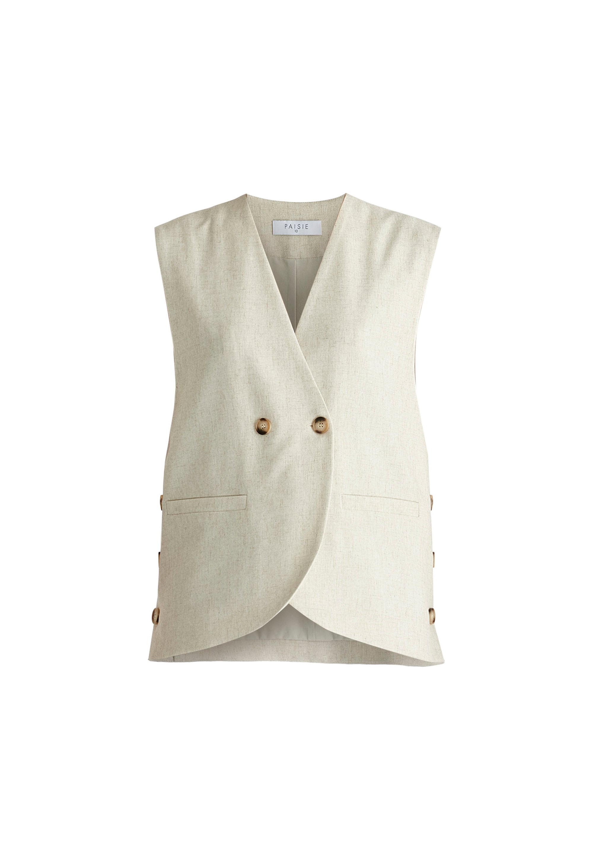 Side Buttoned Longline Waistcoat in Oatmeal Cutout