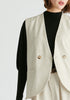Side Buttoned Longline Waistcoat in Oatmeal Closeup
