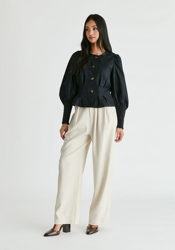 Denim Effect Jacket in Embossed Print in Dark Denim Blue