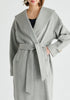 Shawl Collar Wool Coat with Belt in Light Grey Closeup