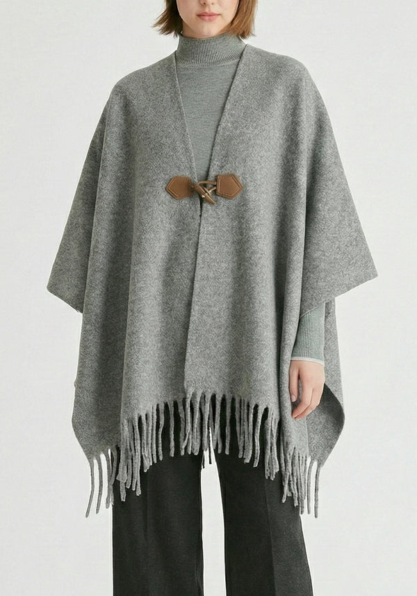 Poncho Scarf With Toggle Closure in Grey