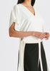 V-Neck Side Tie Top with Batwing Sleeves in White Closeup