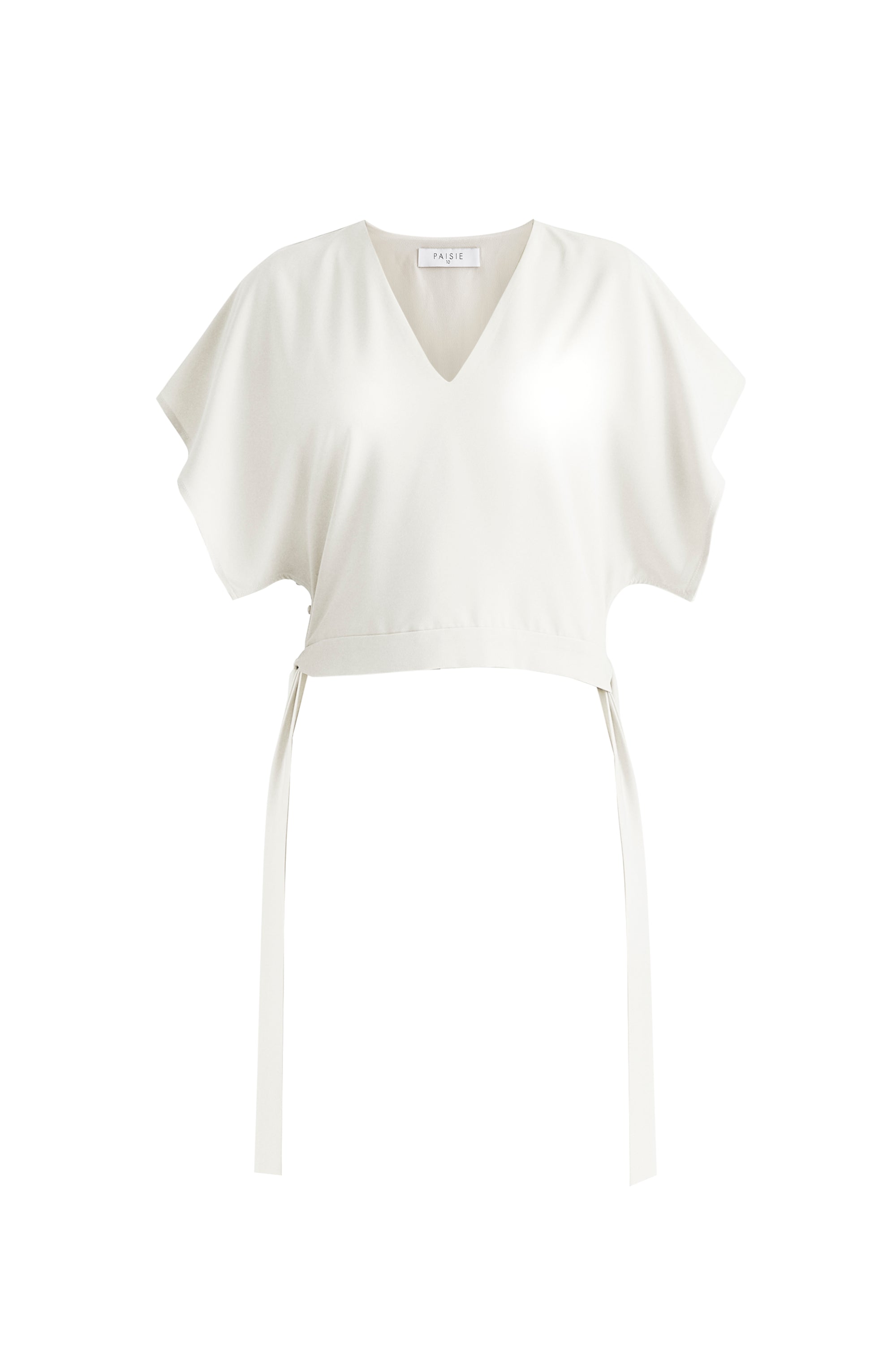 V-Neck Side Tie Top with Batwing Sleeves in White Cutout