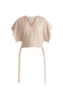 V-Neck Side Tie Top with Batwing Sleeves in Taupe Cutout