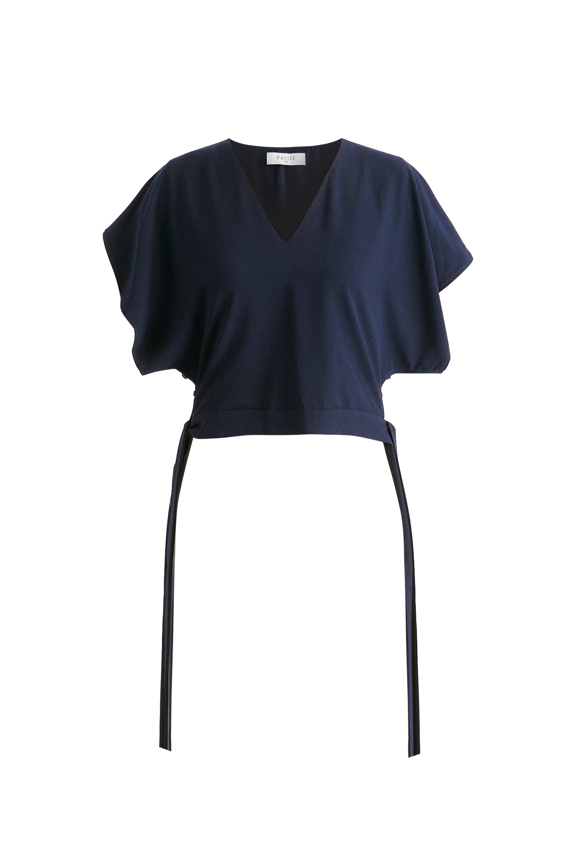 V-Neck Side Tie Top with Batwing Sleeves in Navy Cutout