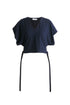 V-Neck Side Tie Top with Batwing Sleeves in Navy Cutout