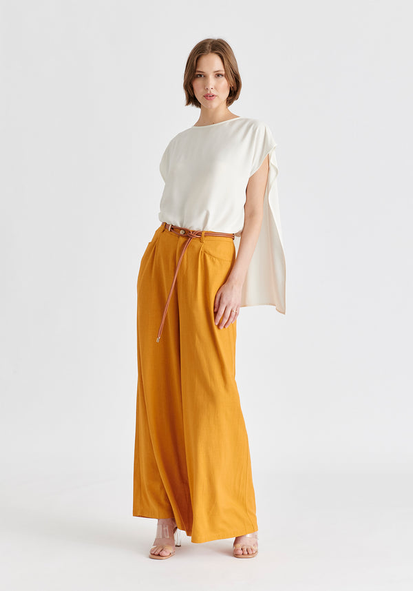Round Neck Cape Top with Belt in White Side
