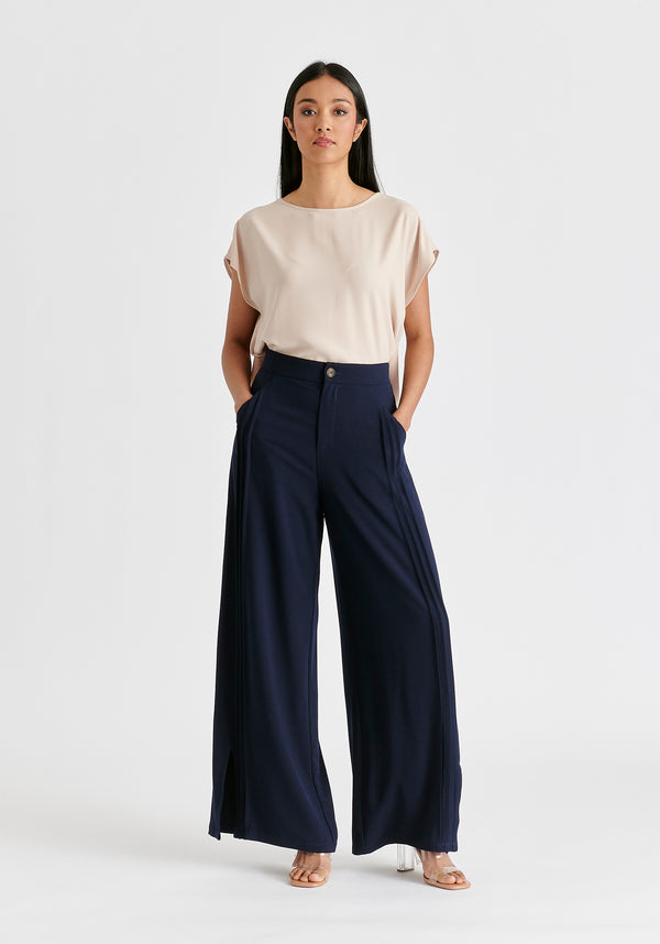 Round Neck Cape Top with Belt in Taupe Front