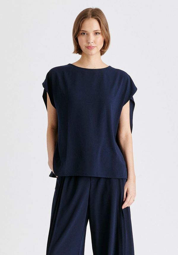 Round Neck Cape Top with Belt