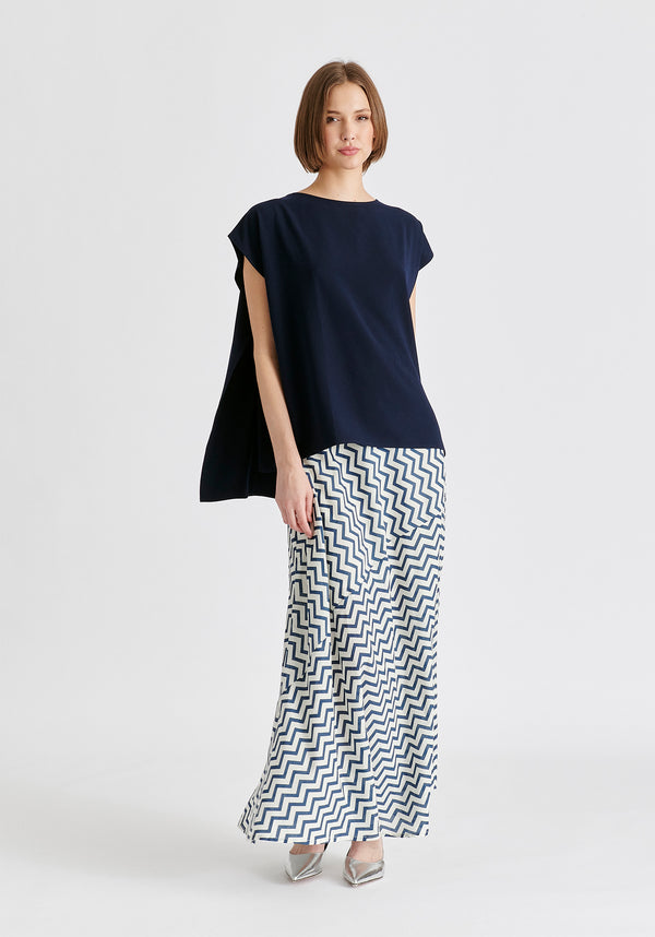 Round Neck Cape Top with Belt in Navy Front