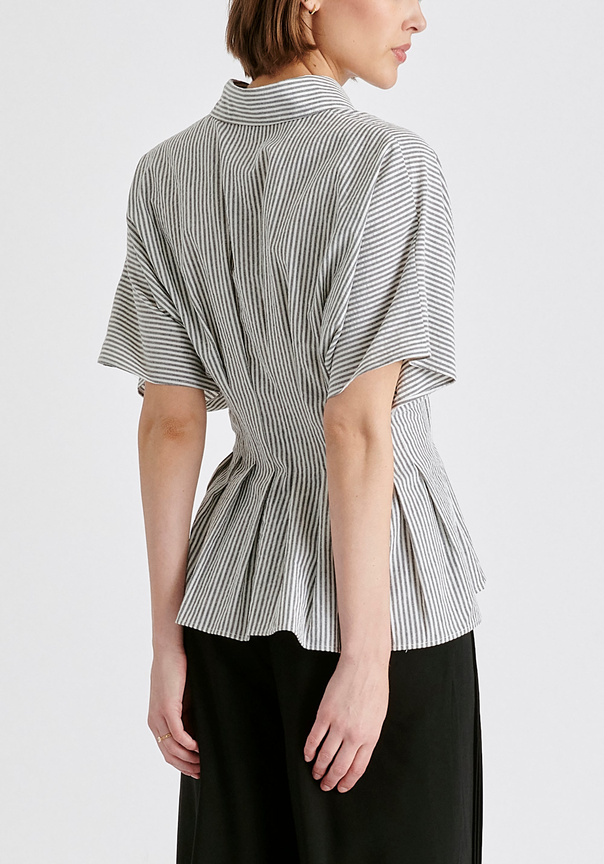 Striped Shirt with Waist Pleats