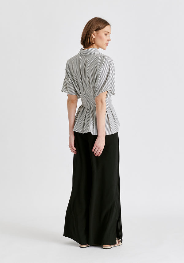 Striped Shirt with Waist Pleats
