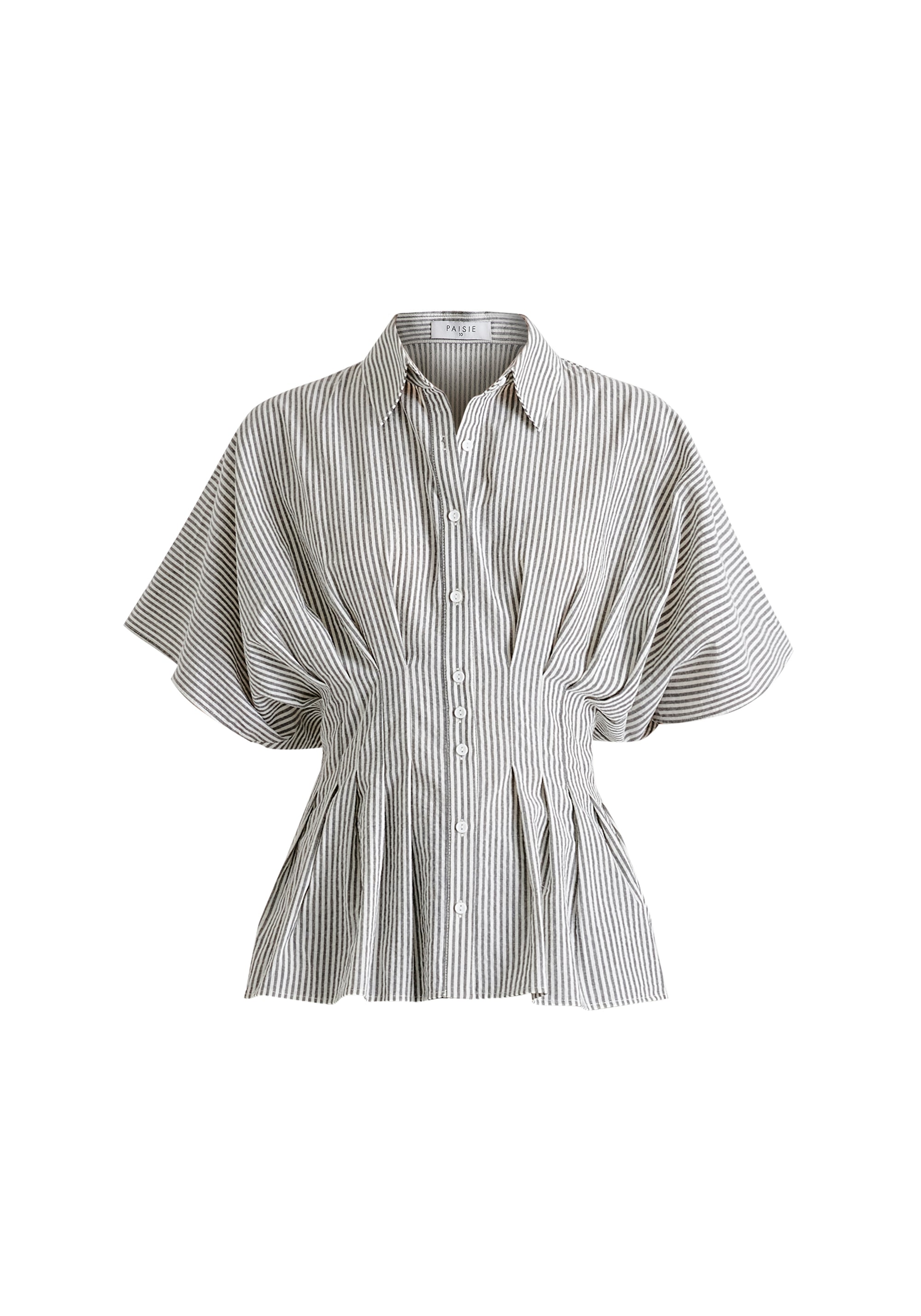 Striped Shirt with Waist Pleats