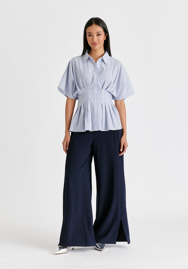 Striped Shirt with Waist Pleats