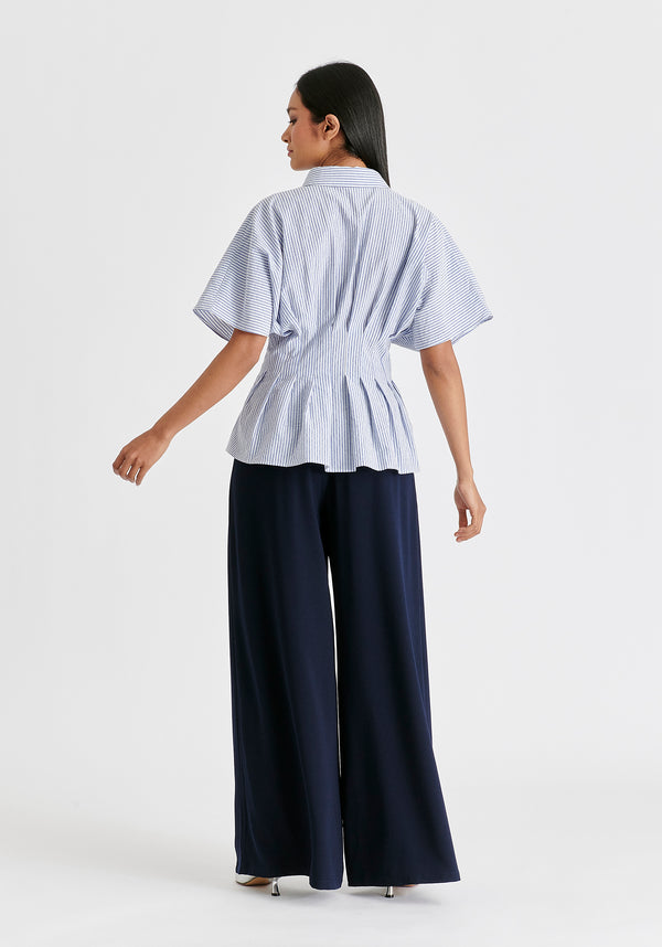 Striped Shirt with Waist Pleats