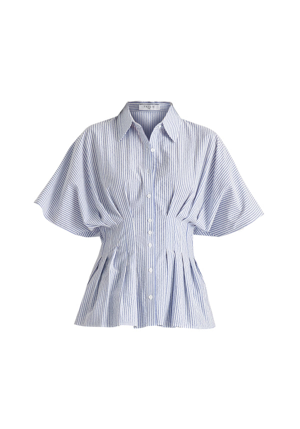 Striped Shirt with Waist Pleats