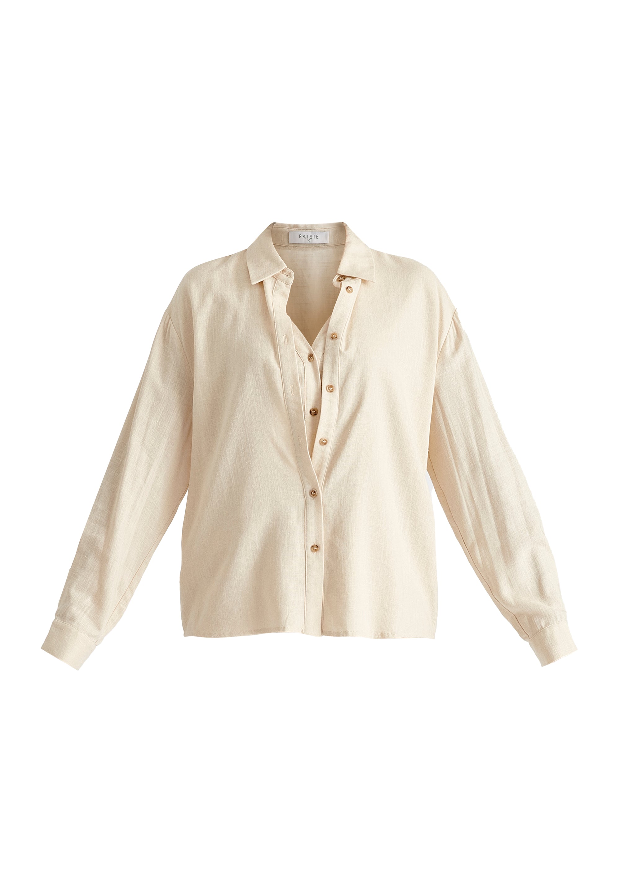 Linen Blend Double Layered Shirt in Oatmeal Cutout