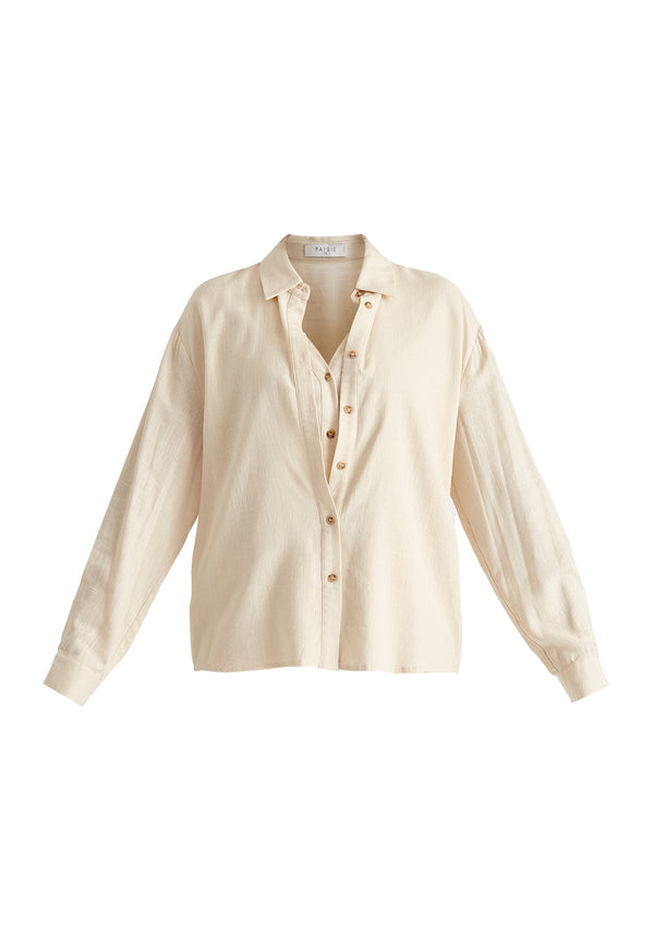 Linen Blend Double Layered Shirt in Oatmeal Cutout