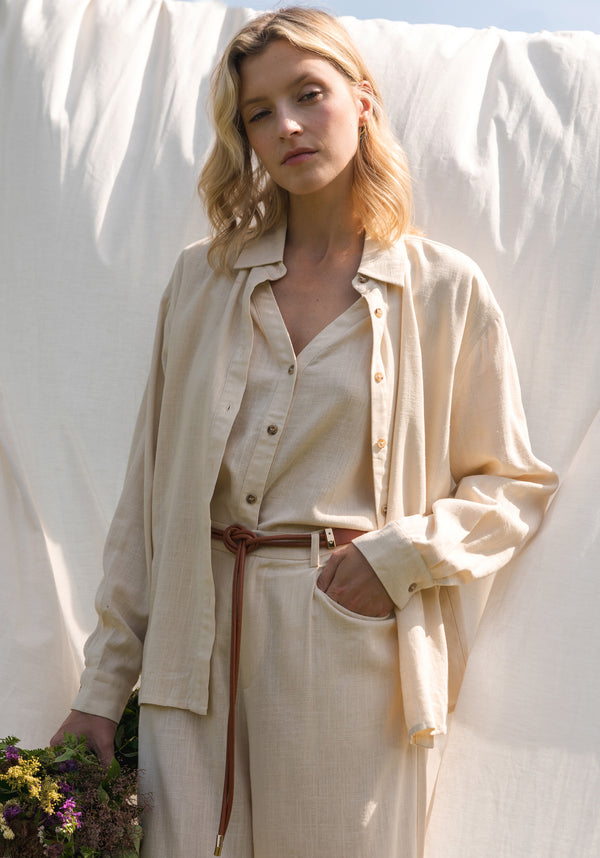 Linen Blend Double Layered Shirt in Oarmeal