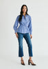 Wrap Tie Waist Shirt in Blue Stripes Front