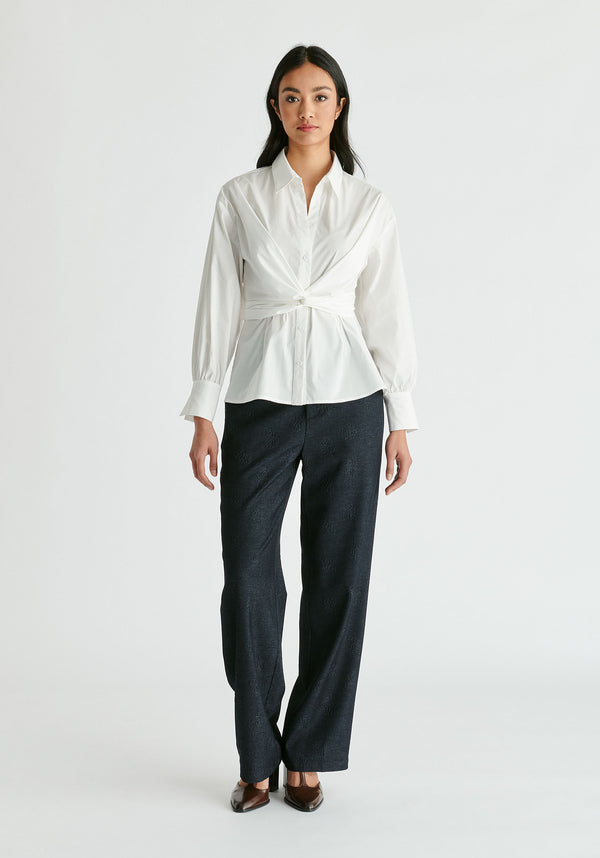 Wrap Tie Waist Shirt in White Front