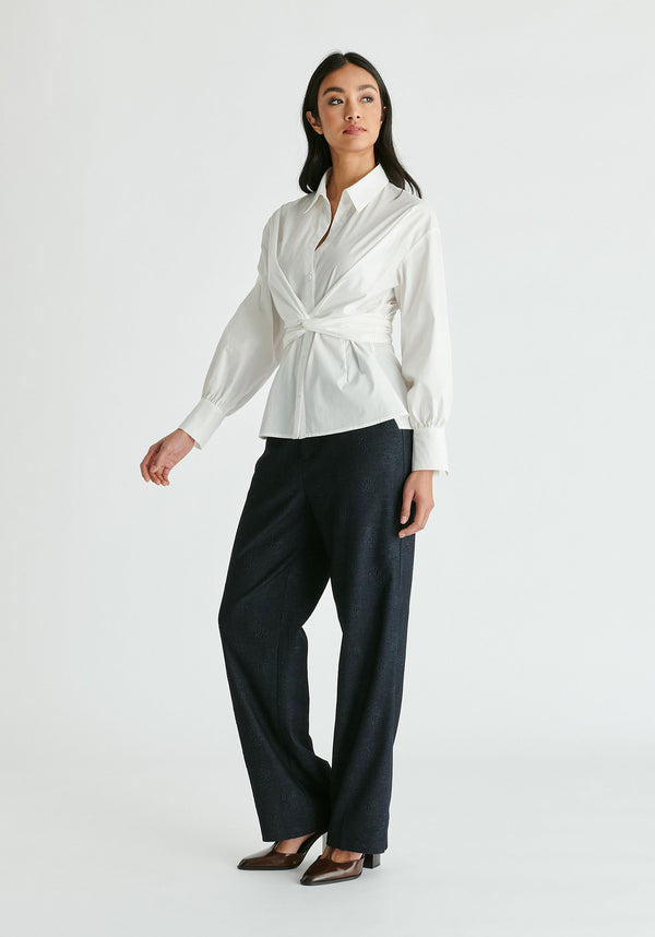 Wrap Tie Waist Shirt in White Side