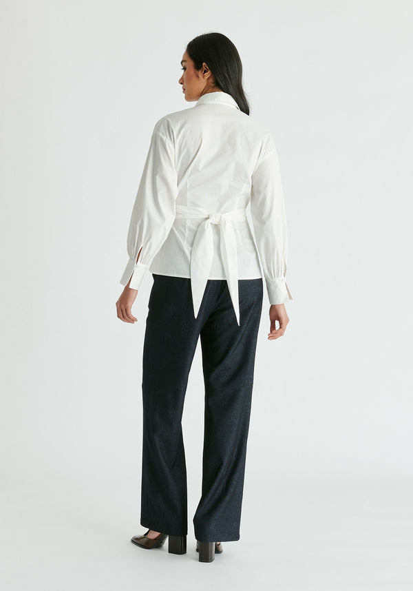 Wrap Tie Waist Shirt in White Back