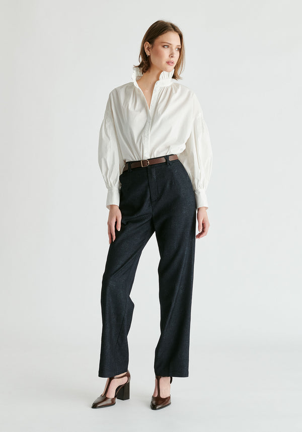 Puff Sleeve Shirt with Ruffled Collar in White Side
