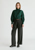 Puff Sleeve Shirt with Ruffled Collar in Dark Green