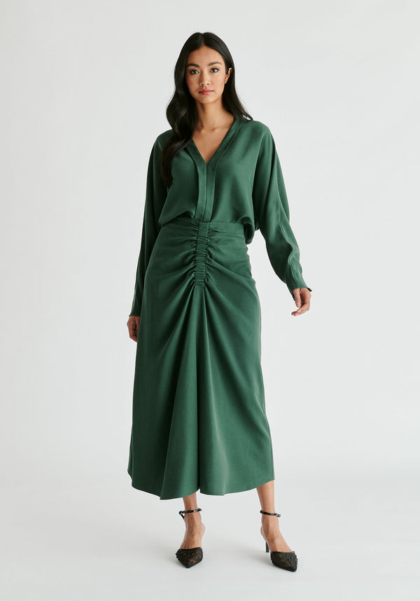 V-Neck Batwing Blouse in Green