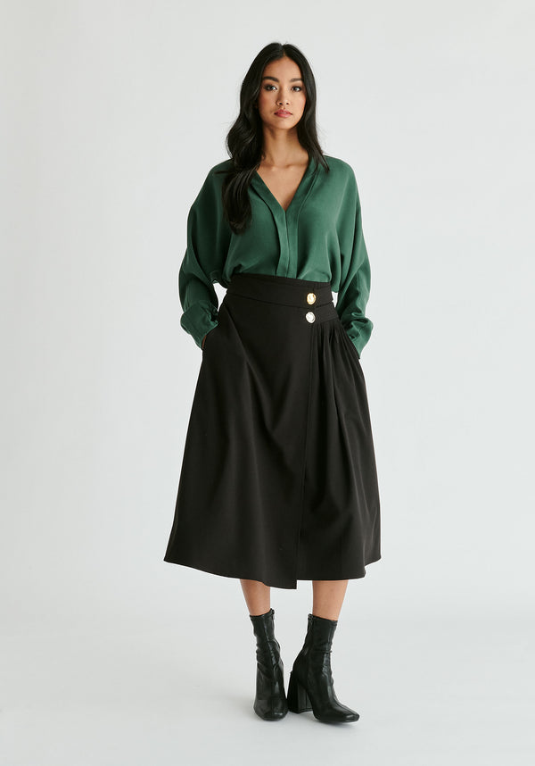 V-Neck Batwing Blouse in Green Front