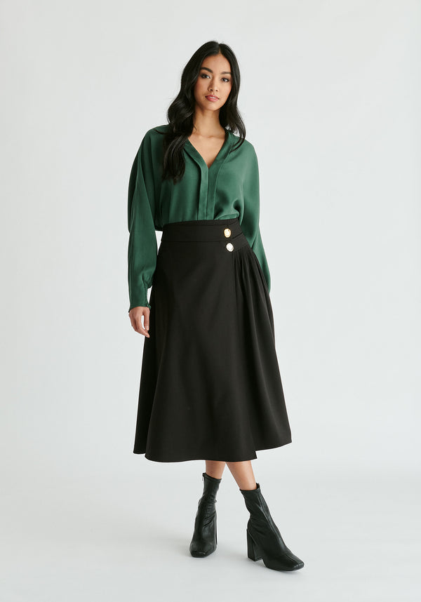 V-Neck Batwing Blouse in Green Front